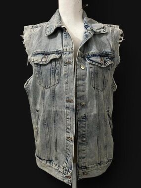 H&M Light Blue Distressed Denim Vest